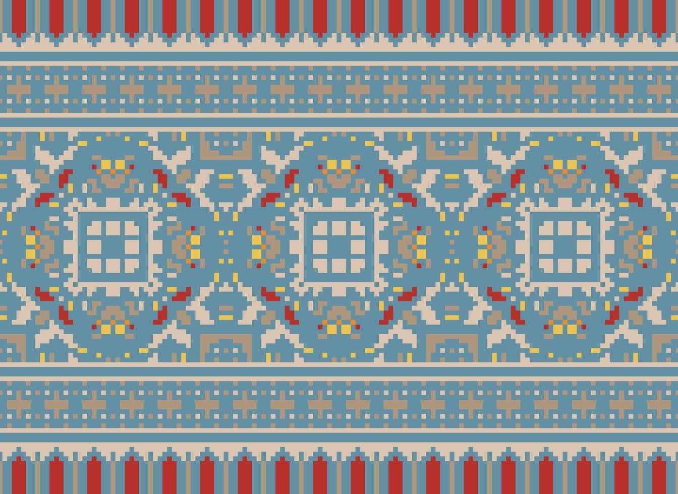 traverser point broderie. ethnique motifs. originaire de style. traditionnel conception pour texture, textile, tissu, vêtements, tricots, imprimer. géométrique pixel horizontal sans couture vecteur. vecteur