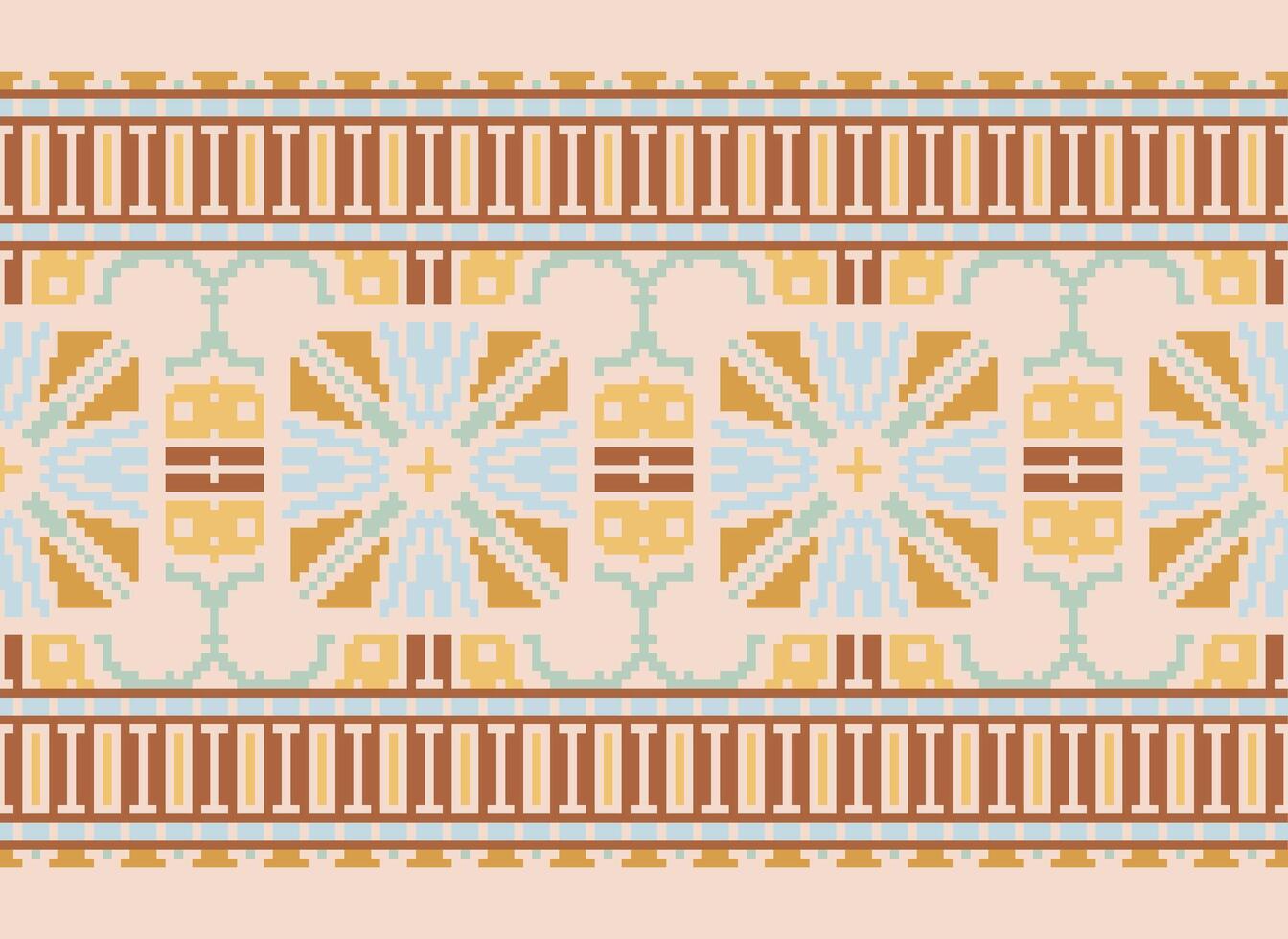 traverser point frontière. broderie traverser point. ethnique motifs. géométrique ethnique Indien modèle. originaire de ethnique motif.texture textile en tissu Vêtements tricots imprimer. pixel horizontal sans couture vecteur. vecteur