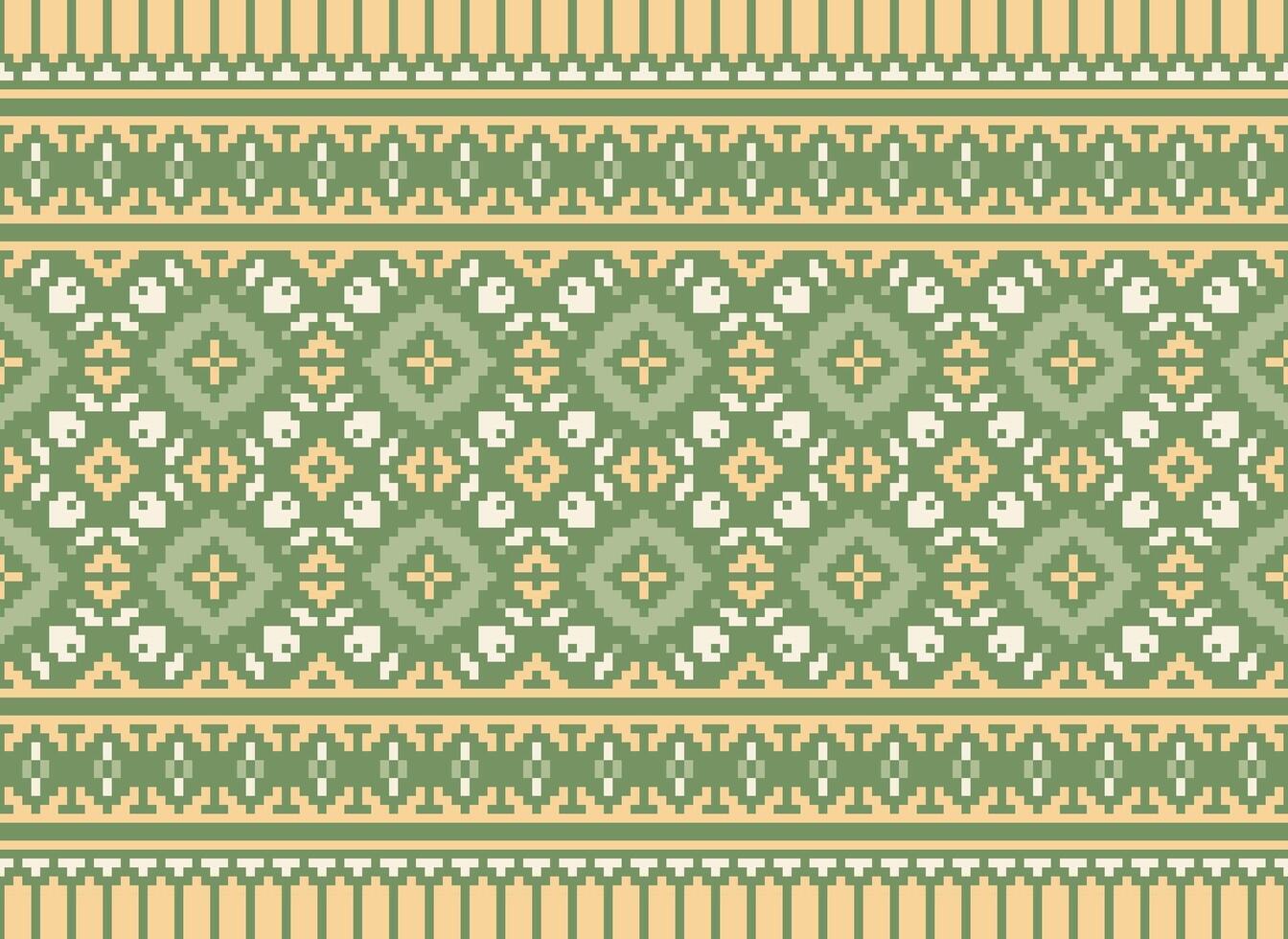 une floral pixel art modèle sur gris arrière-plan.géométrique ethnique Oriental broderie vecteur illustration. pixel style, abstrait arrière-plan, traverser point.design pour texture, tissu, chiffon, foulard, impression