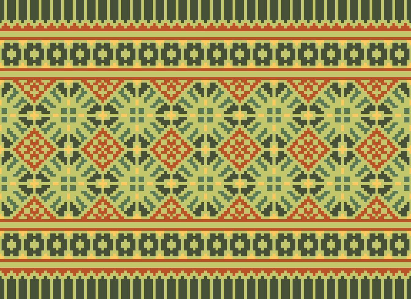 fleur broderie sur marron Contexte. ikat et traverser point géométrique sans couture modèle ethnique Oriental traditionnel. aztèque style illustration conception pour tapis, fond d'écran, vêtements, emballage, batik. vecteur