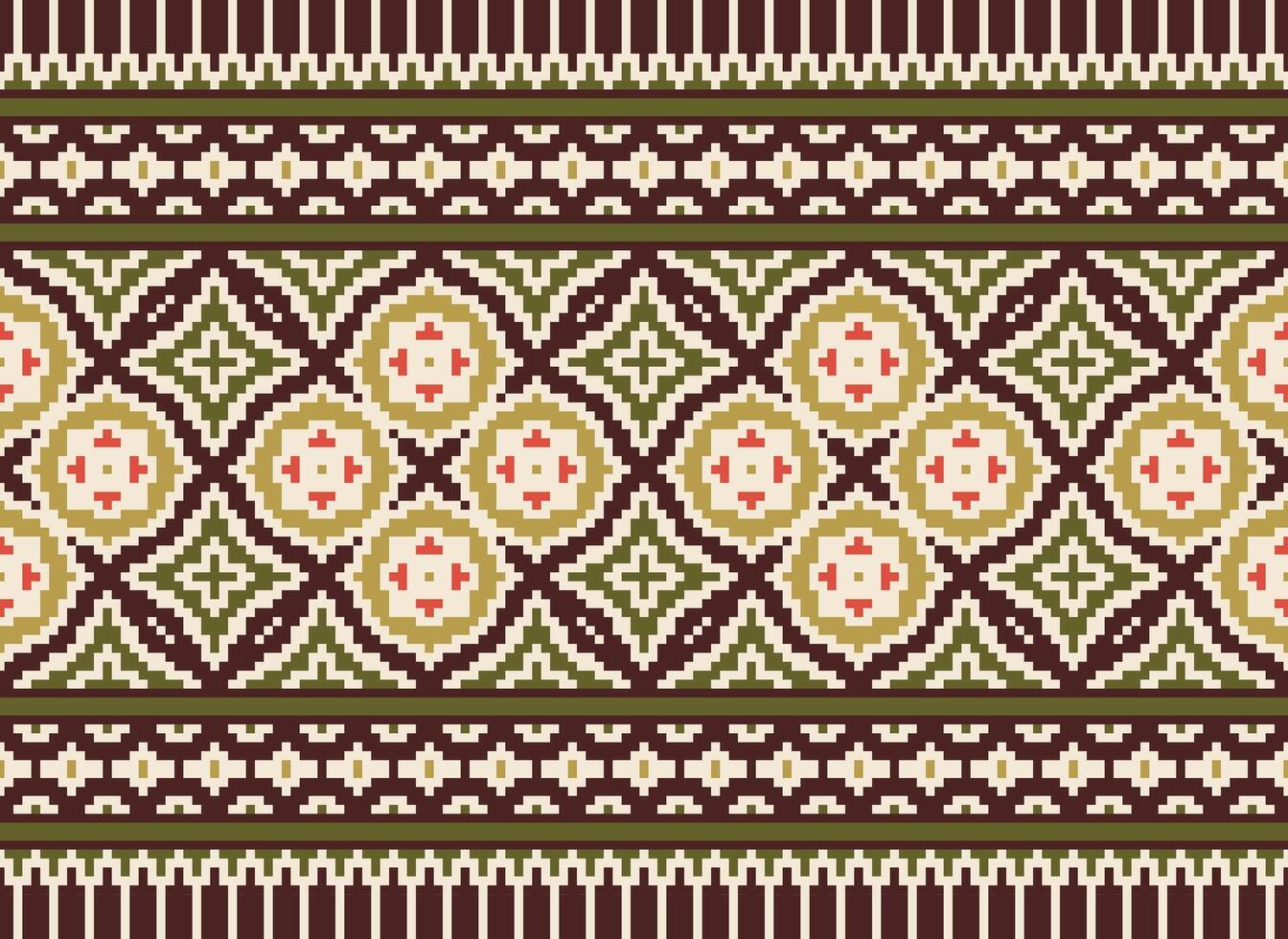 traverser point modèle avec floral conceptions. traditionnel traverser point travaux d'aiguille. géométrique ethnique modèle, broderie, textile ornementation, tissu, main cousu modèle, culturel piqûre pixel art. vecteur