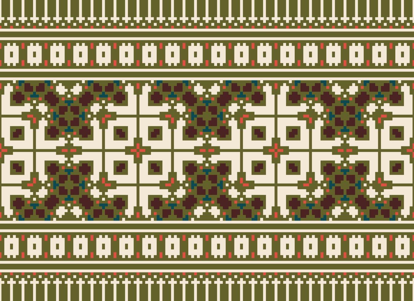 traverser point modèle avec floral conceptions. traditionnel traverser point travaux d'aiguille. géométrique ethnique modèle, broderie, textile ornementation, tissu, main cousu modèle, culturel piqûre pixel art. vecteur