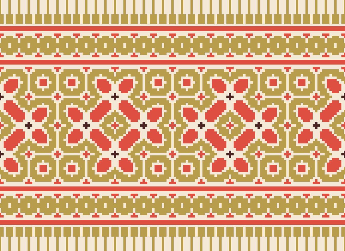 traverser point modèle avec floral conceptions. traditionnel traverser point travaux d'aiguille. géométrique ethnique modèle, broderie, textile ornementation, tissu, main cousu modèle, culturel piqûre pixel art. vecteur