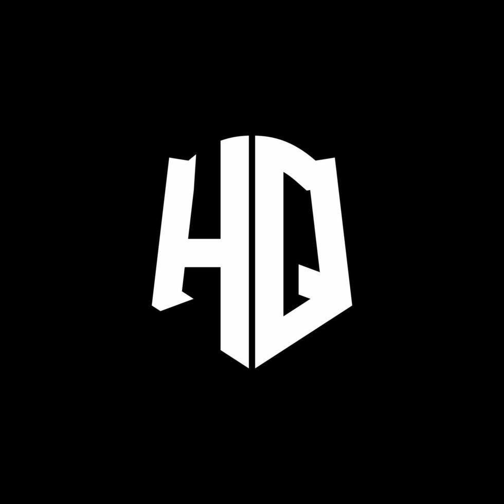 Ruban de logo de lettre monogramme hq avec style de bouclier isolé sur fond noir vecteur