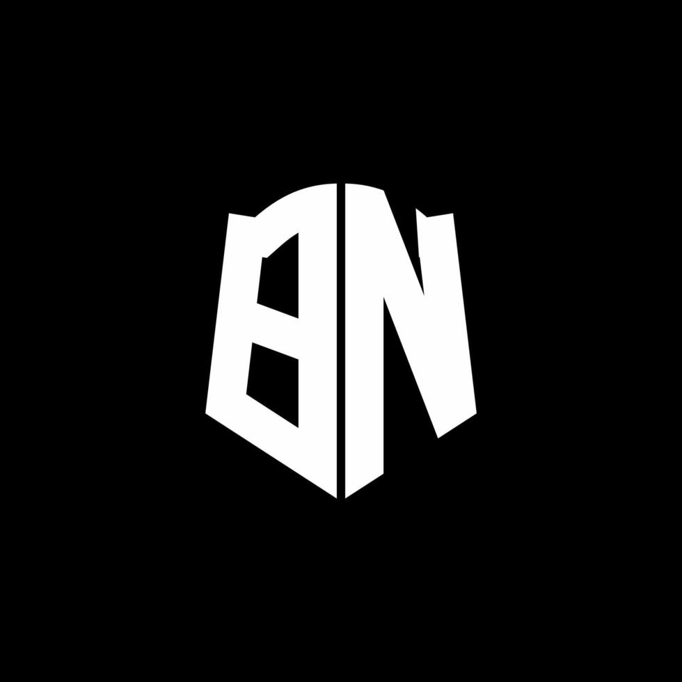 Ruban de logo de lettre monogramme bn avec style de bouclier isolé sur fond noir vecteur