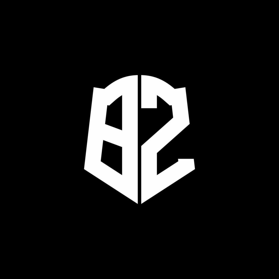 Ruban de logo de lettre monogramme bz avec style de bouclier isolé sur fond noir vecteur