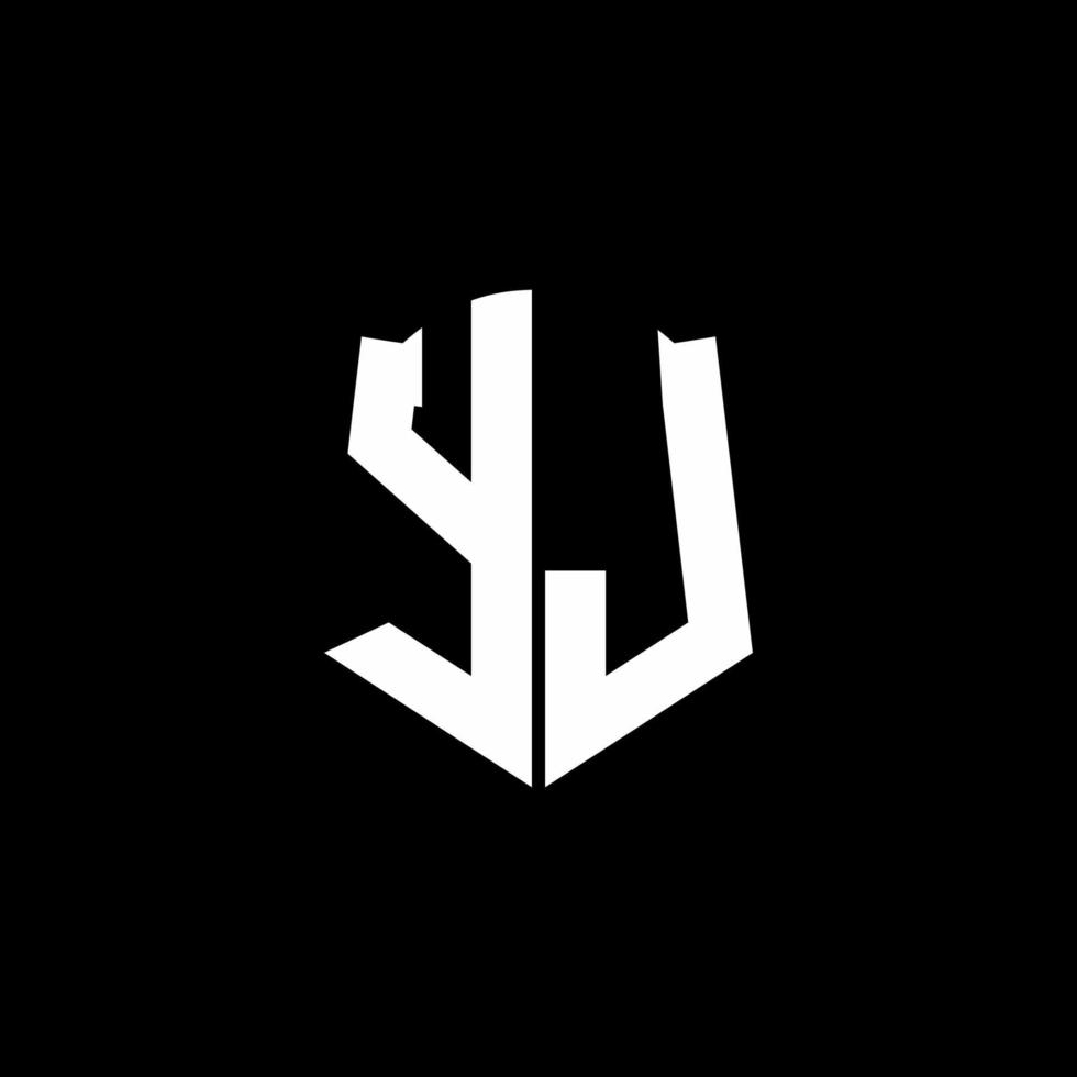 Ruban de logo de lettre monogramme yj avec style de bouclier isolé sur fond noir vecteur