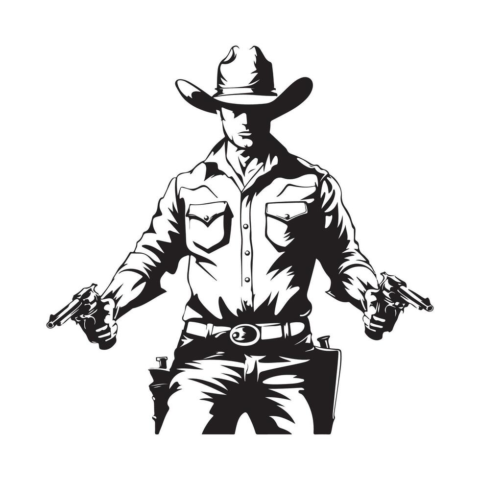cow-boy dans action deux pistolets vecteur image