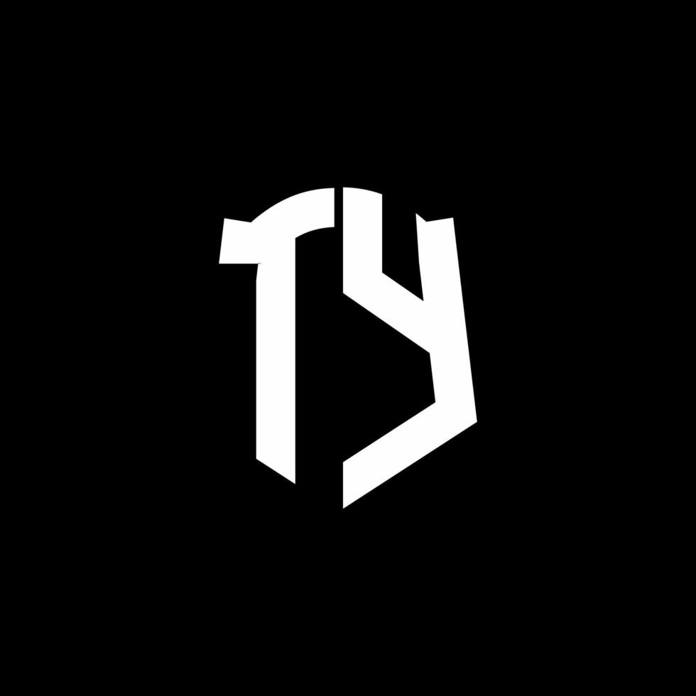 Ruban de logo de lettre monogramme ty avec style de bouclier isolé sur fond noir vecteur