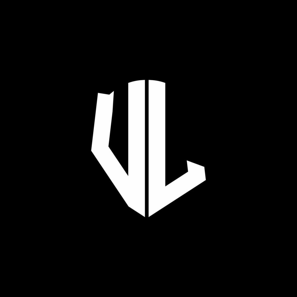 Ruban de logo de lettre monogramme vl avec style de bouclier isolé sur fond noir vecteur