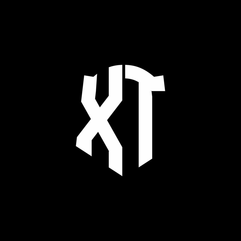 Ruban de logo de lettre monogramme xt avec style de bouclier isolé sur fond noir vecteur