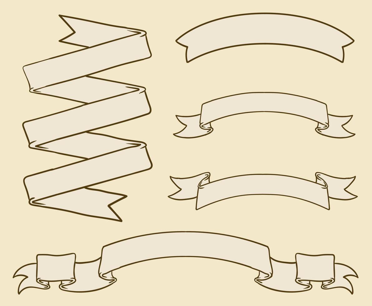 ensemble ancien ruban bannières, main dessiné, vecteur conception
