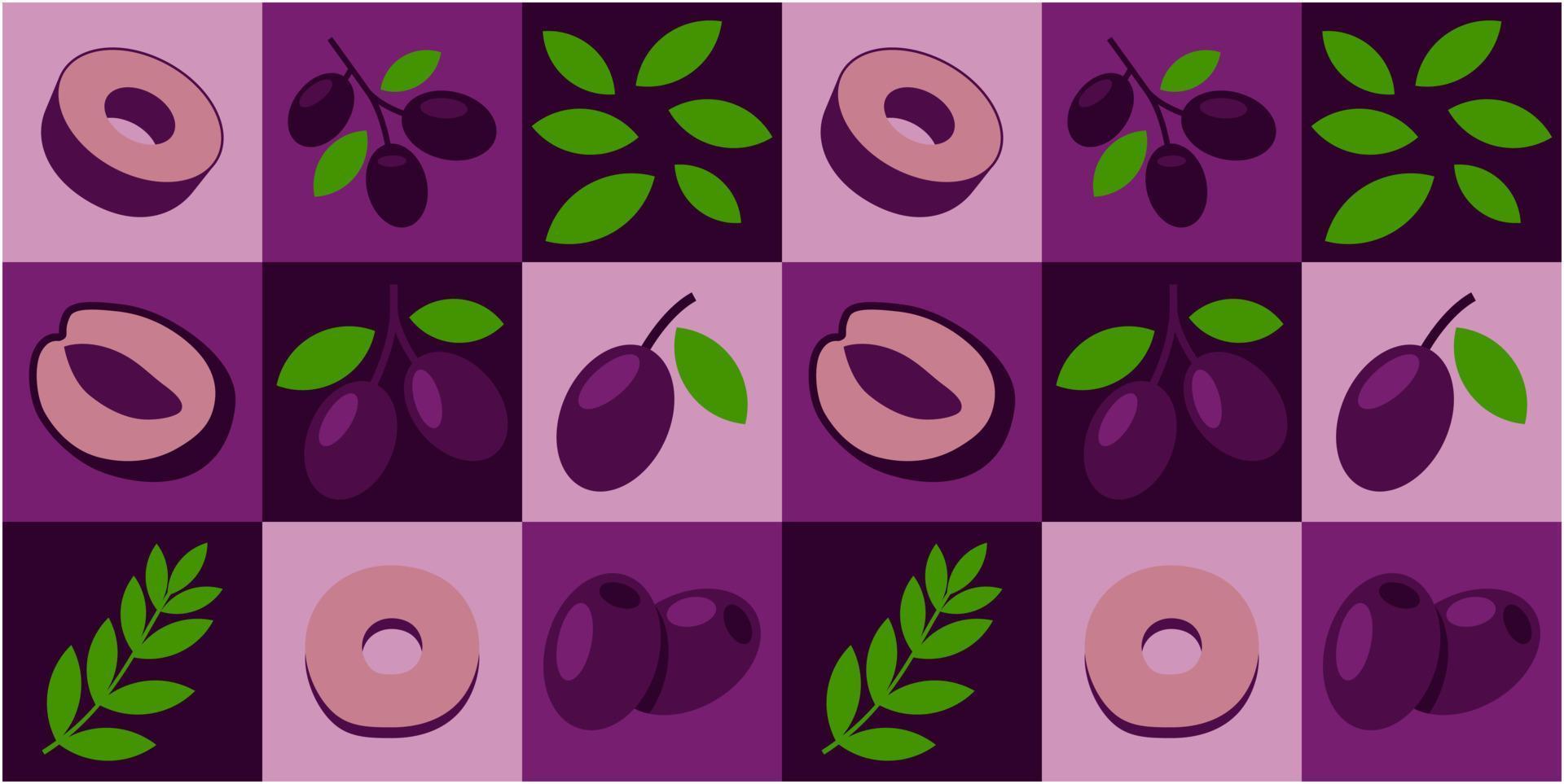 Modèle vectoriel géométrique harmonieux d'olive noire pour la conception d'emballages
