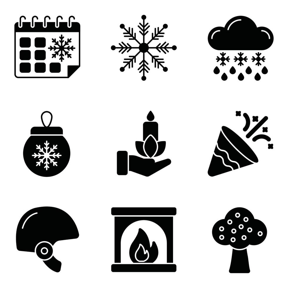 jeu d'icônes de glyphe d'hiver vecteur