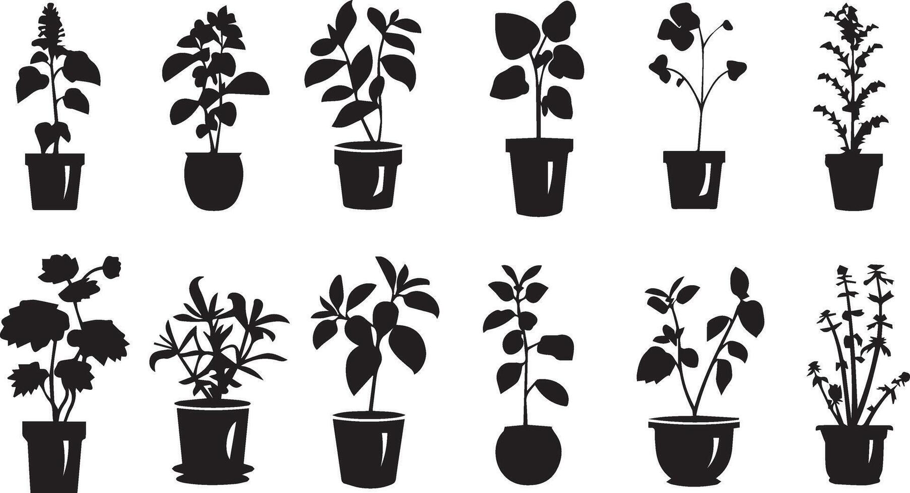 magnifique les plantes avec feuilles noir silhouette vecteur