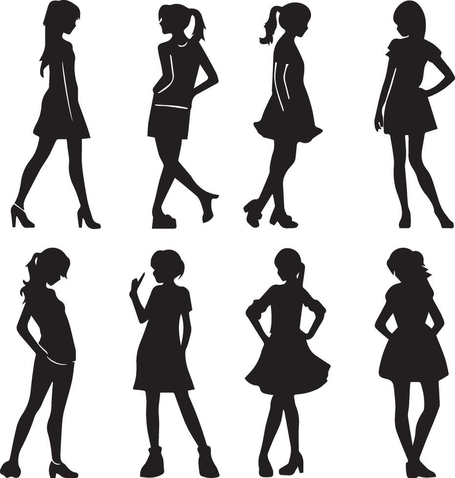 ensemble de les filles noir silhouettes vecteur