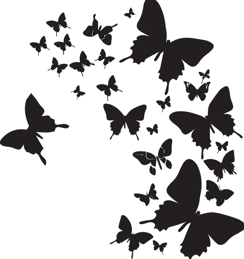 silhouette de en volant papillon ensemble sur blanc Contexte vecteur