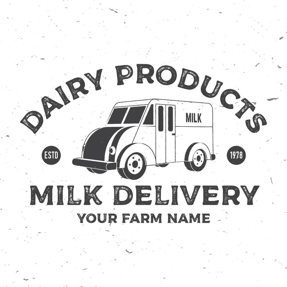 Lait livraison badge, logo. vecteur. typographie conception avec Lait un camion silhouette. modèle pour laitier et Lait ferme affaires - boutique, marché, emballage et menu vecteur