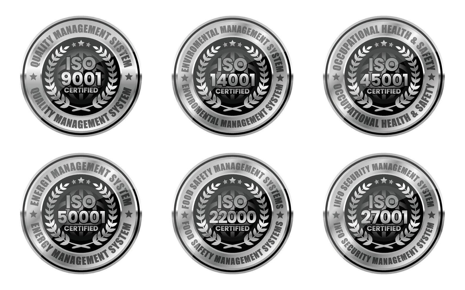 iso 9001 14001 45001 50000 22000 27001 certification badge vecteur