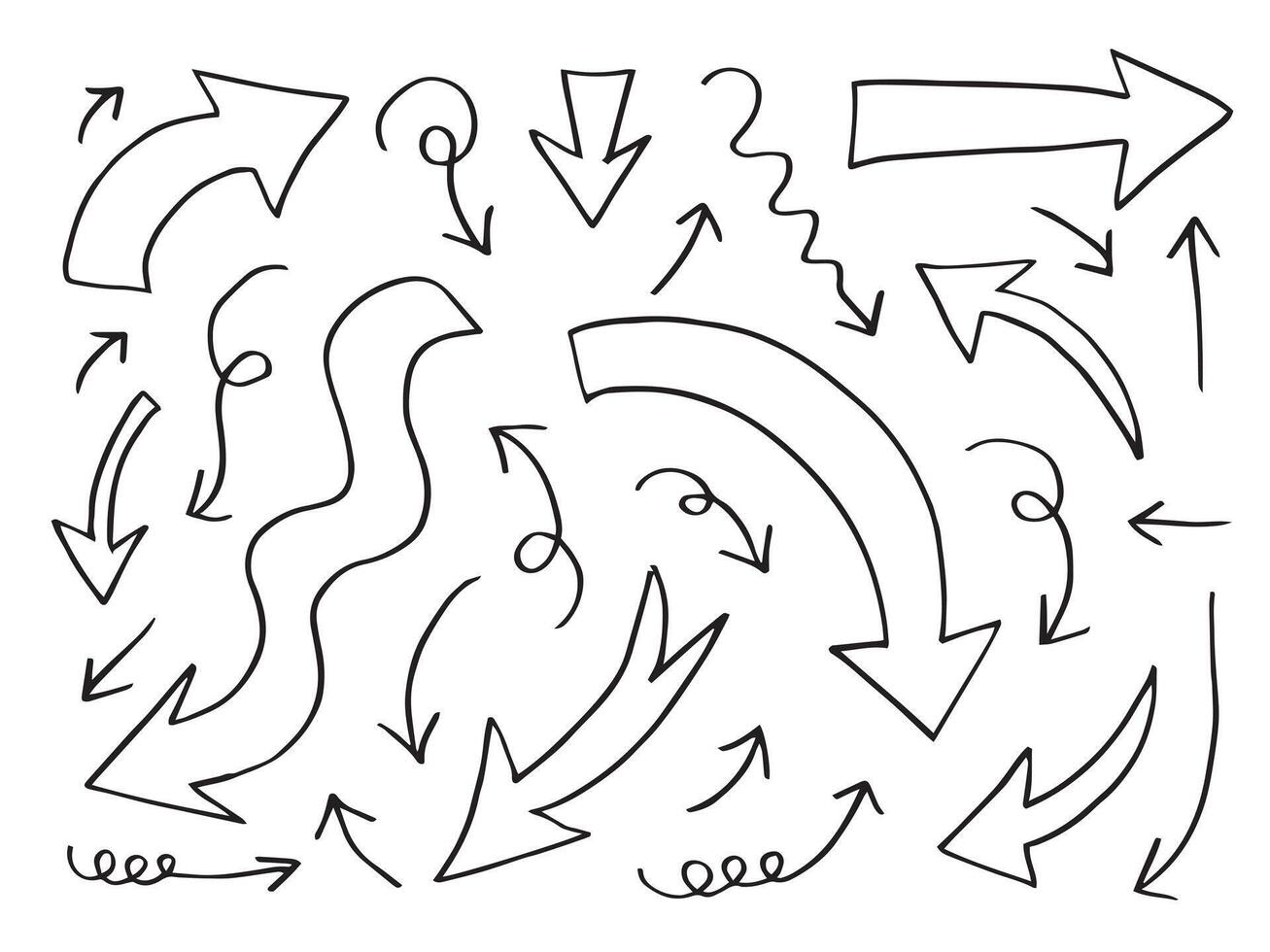 éléments de conception de griffonnage. flèches dessinées à la main isolées sur fond blanc. illustration vectorielle. vecteur