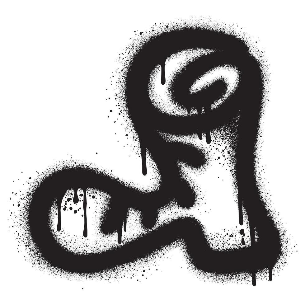 chaussure logo dans Urbain graffiti style avec noir vaporisateur peindre. vecteur illustration.