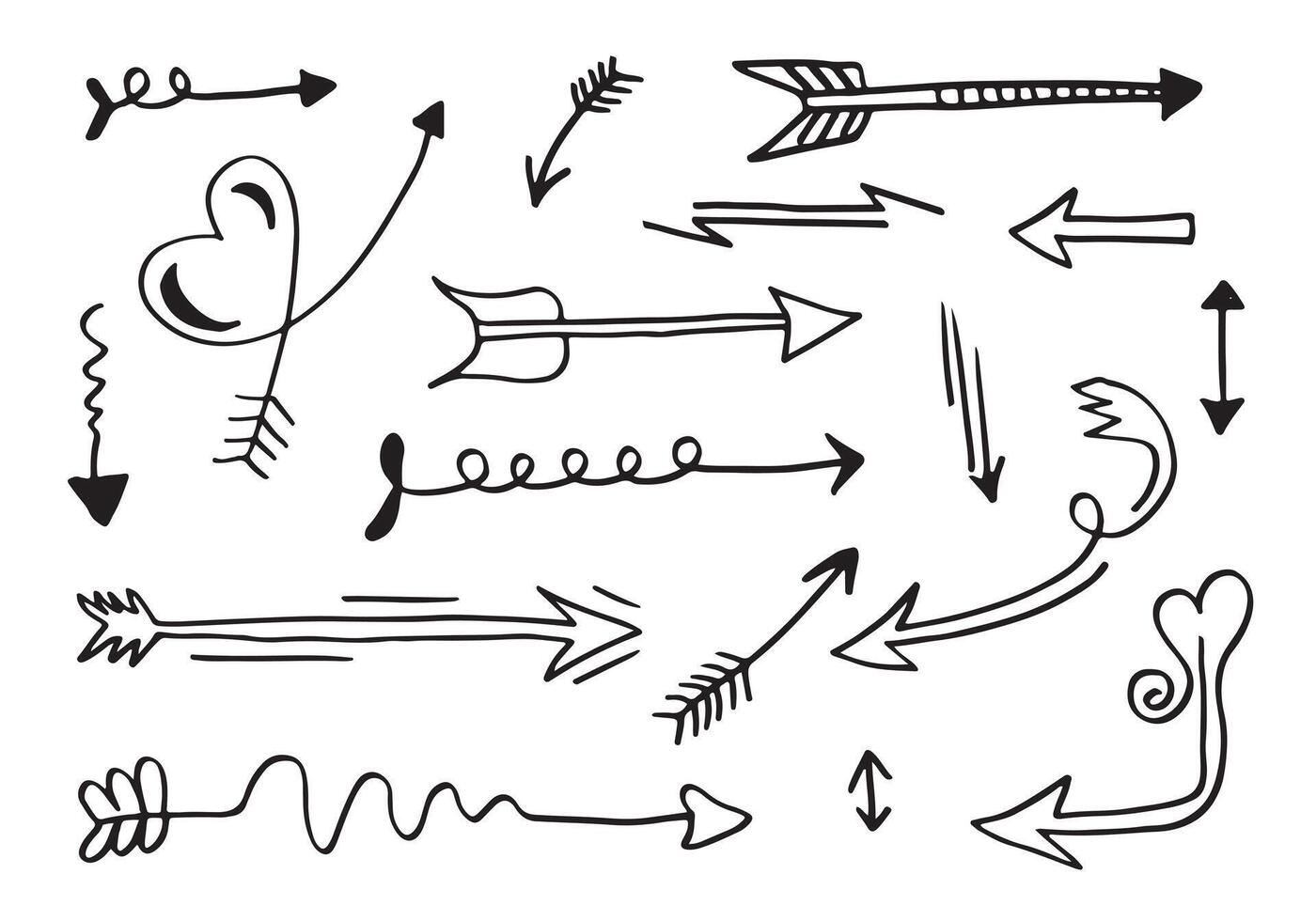 éléments de conception de griffonnage. flèches dessinées à la main isolées sur fond blanc. illustration vectorielle. vecteur