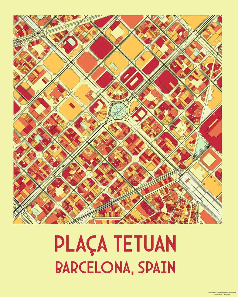 placa Tétouan, 08010 Barcelone, Espagne carte affiche art vecteur