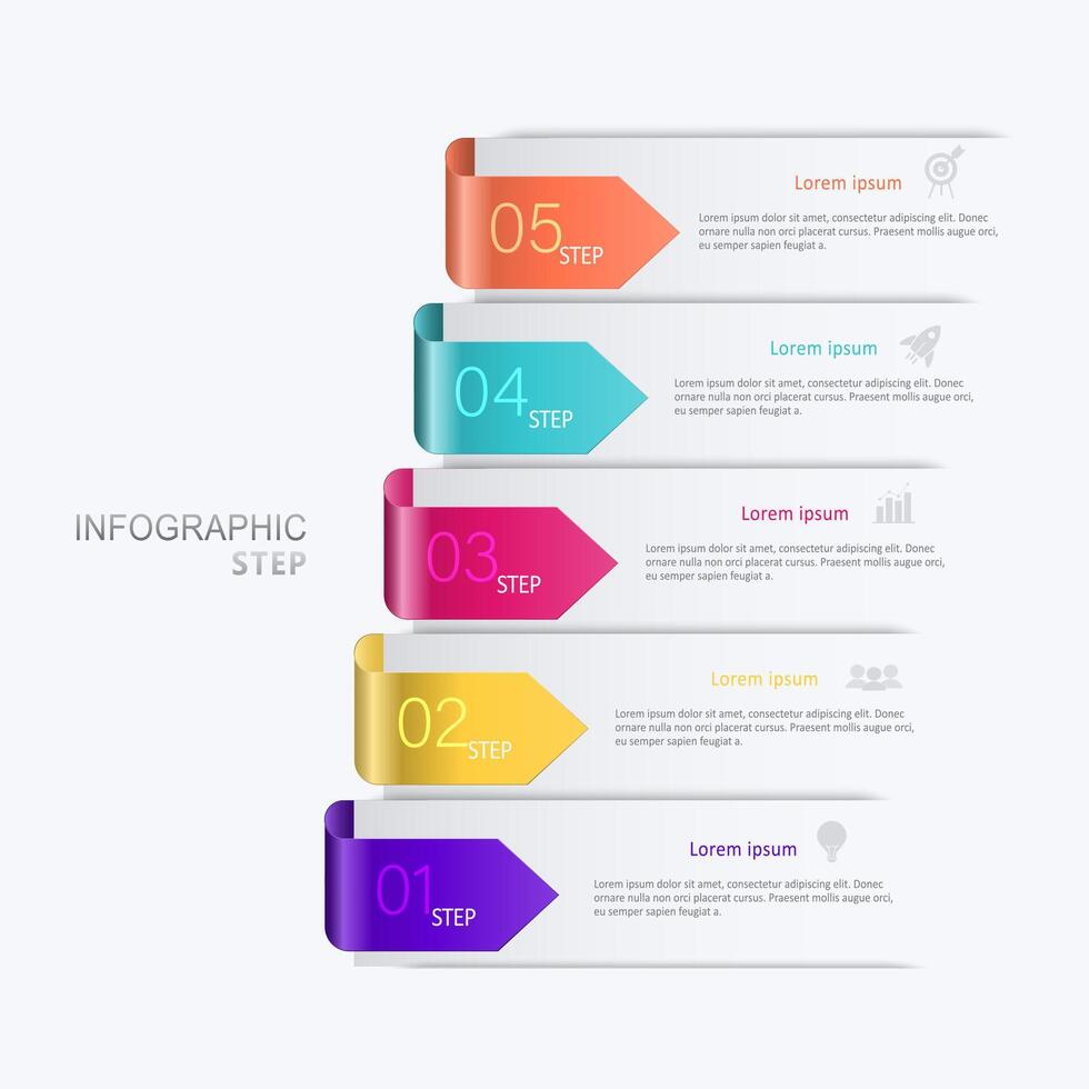 cinq étape infographie avec multicolore étiquette vecteur