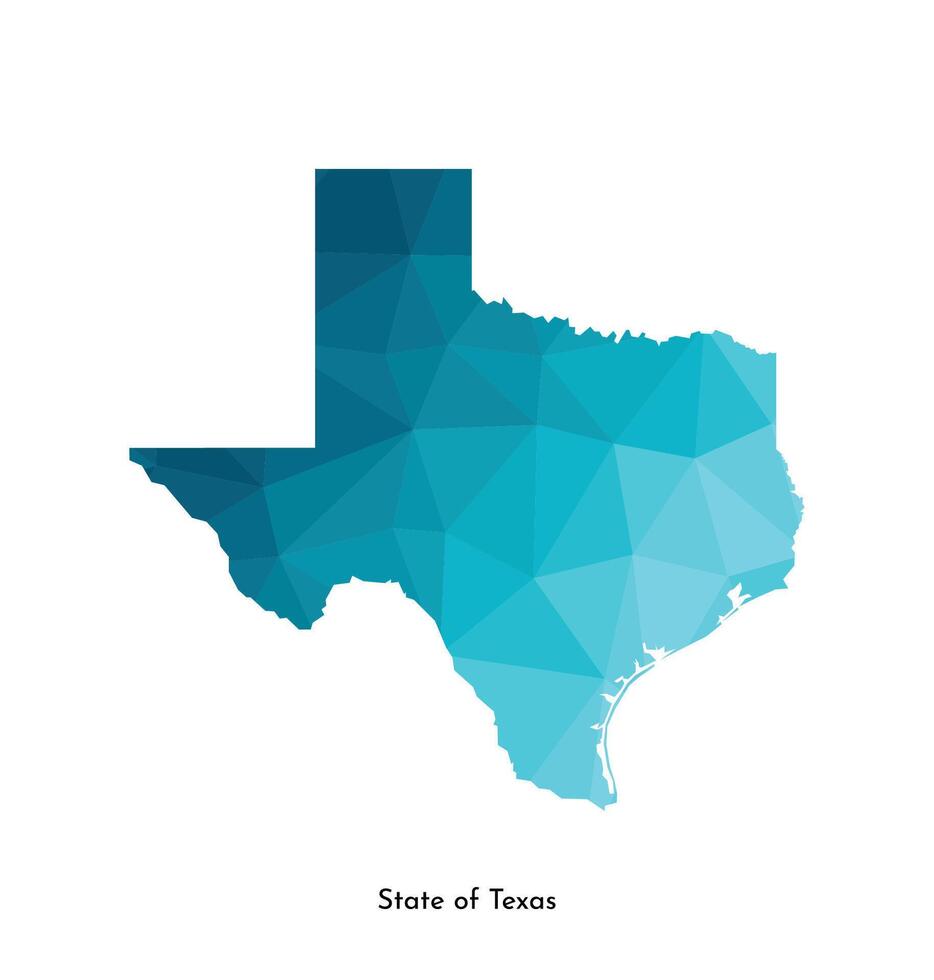 vecteur isolé illustration icône avec simplifié bleu carte silhouette de Etat de Texas, Etats-Unis. polygonal géométrique style. blanc Contexte