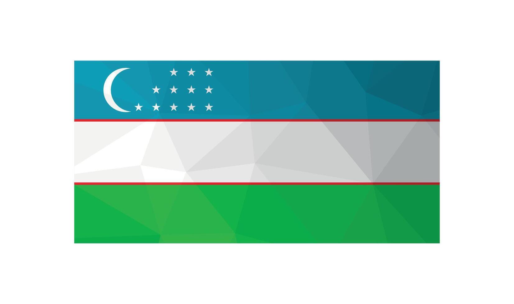 vecteur illustration. officiel insigne de Ouzbékistan. nationale drapeau avec bleu, blanc, vert rayures et croissant lune, étoiles. faible poly style avec triangulaire formes