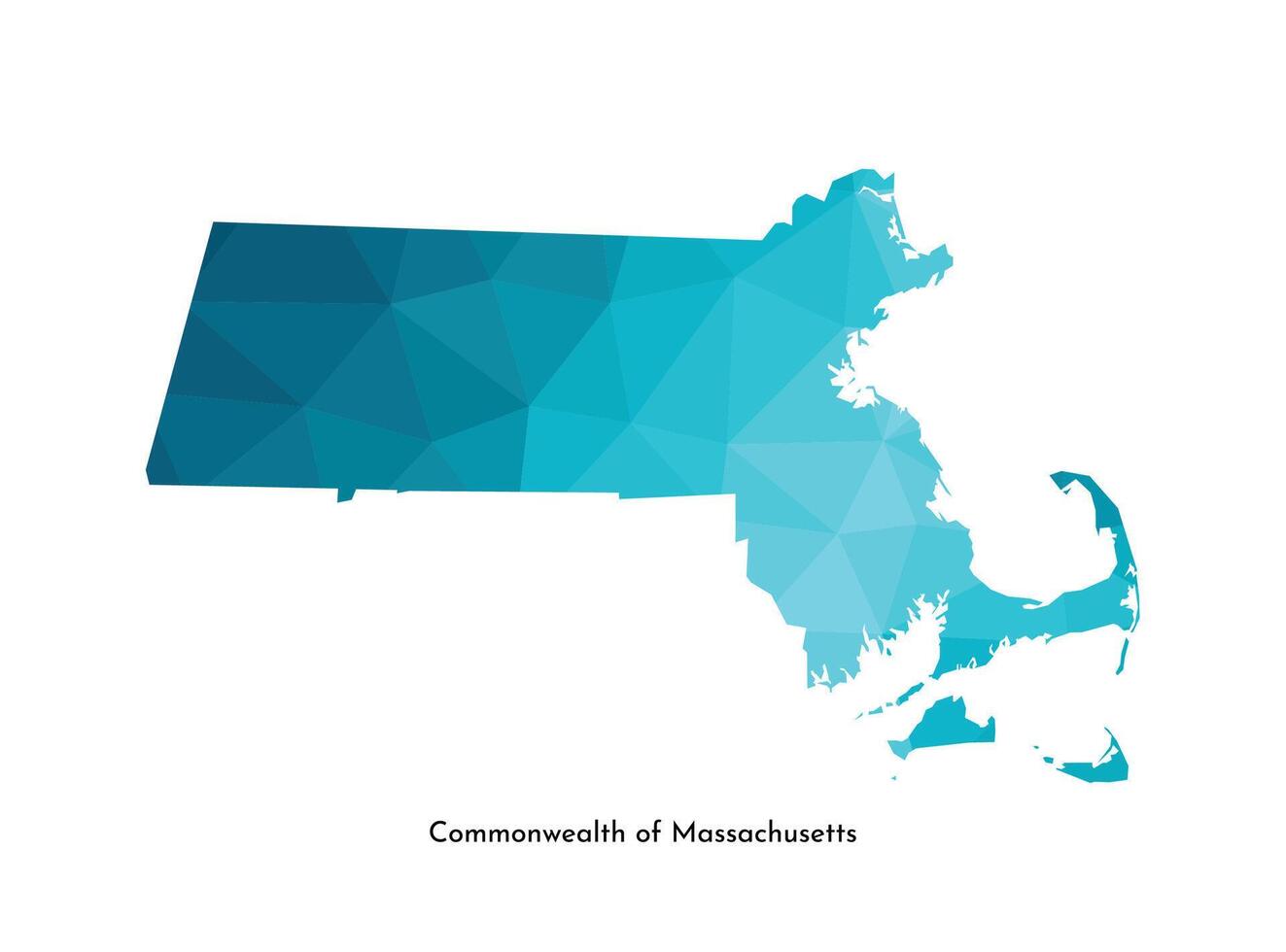 vecteur isolé illustration icône avec simplifié bleu carte silhouette de Commonwealth de Massachusetts, Etats-Unis. polygonal géométrique style. blanc Contexte.