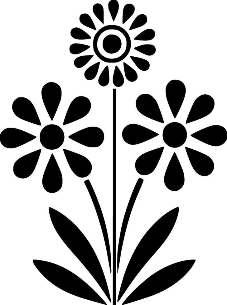 fleurs - noir et blanc isolé icône - vecteur illustration