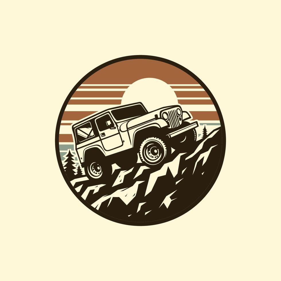 de route aventure voiture logo badge avec ancien style vecteur