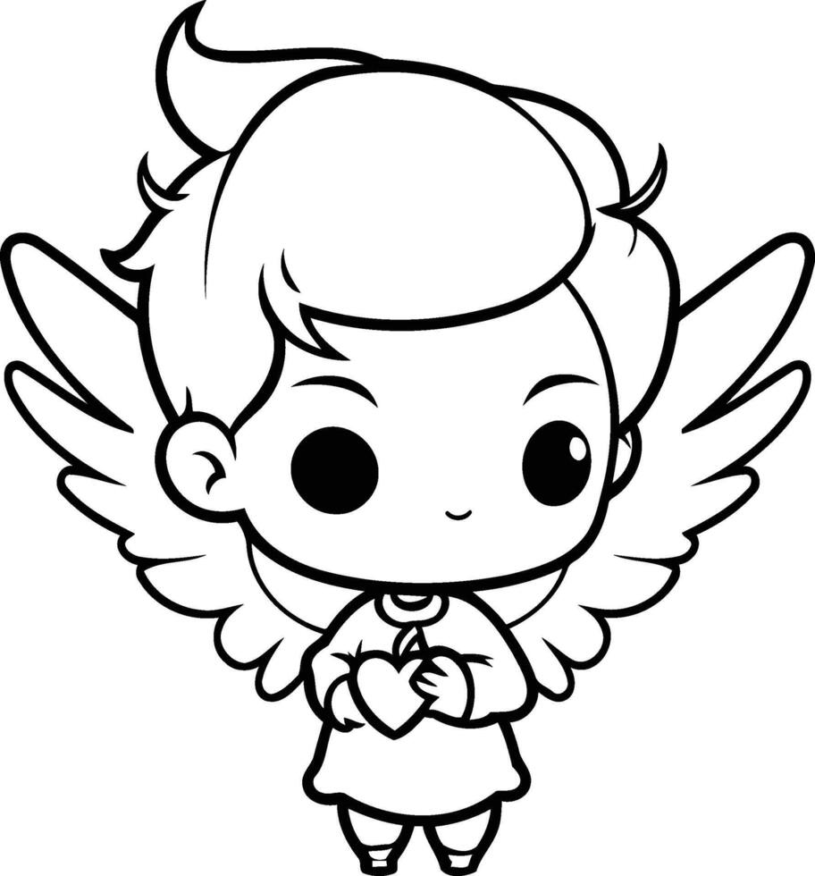 mignonne ange avec cœur. vecteur illustration dans une dessin animé style.