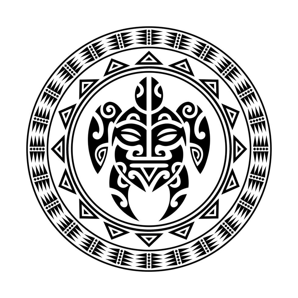 rond tatouage ornement avec tortue maori style. africain, aztèques ou maya ethnique style. vecteur