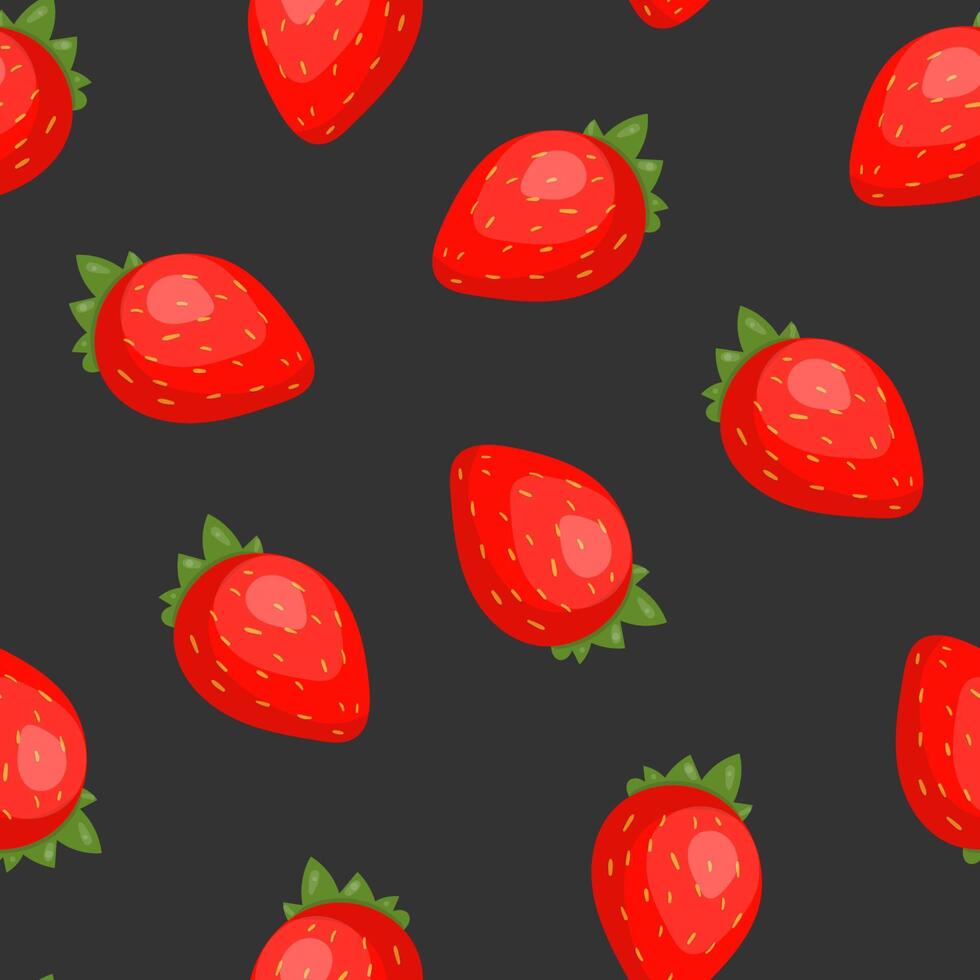 magnifique sans couture modèle avec juteux des fraises sur noir Contexte. toile de fond avec Frais été jardin baies, savoureux des fruits. coloré vecteur illustration pour emballage papier, textile imprimer.