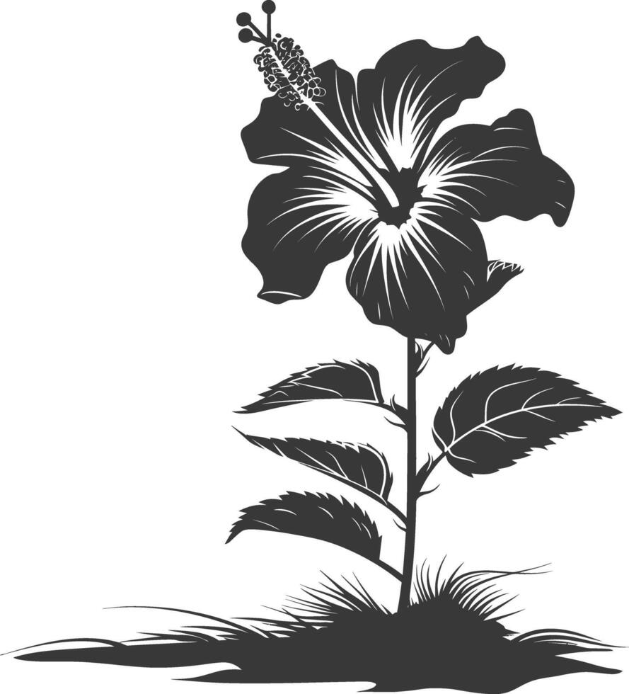 ai généré silhouette hibiscus fleur dans le sol noir Couleur seulement vecteur