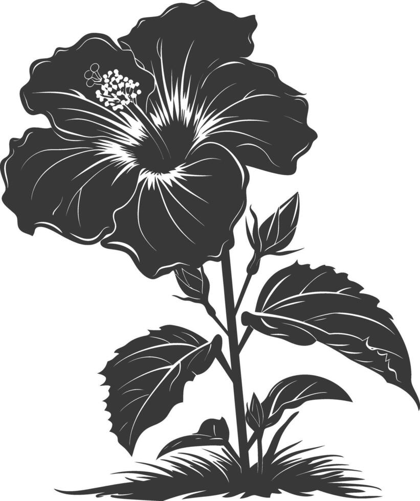 ai généré silhouette hibiscus fleur dans le sol noir Couleur seulement vecteur