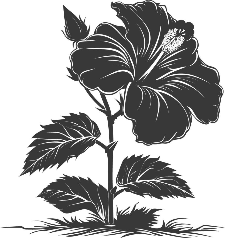 ai généré silhouette hibiscus fleur dans le sol noir Couleur seulement vecteur
