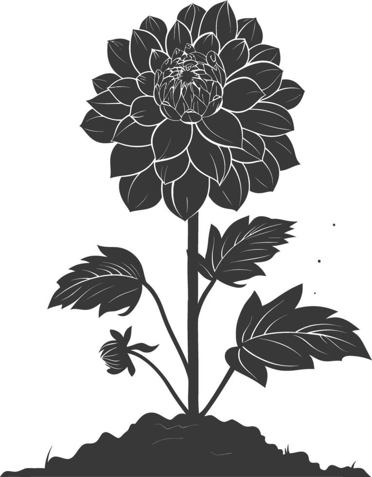 ai généré silhouette dahlia fleur dans le sol noir Couleur seulement vecteur