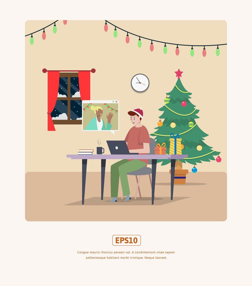 appel vidéo de noël illustration plat vecteur