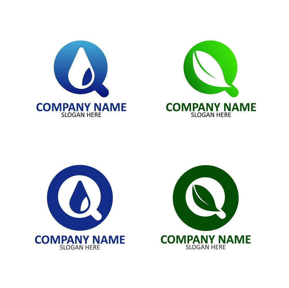 lettre moderne logo nature avec minimalis de couleur verte et bleue avec la lettre q vecteur