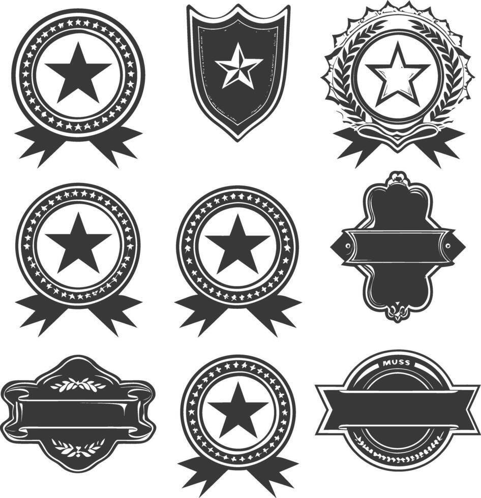 ai généré silhouette ancien rétro vecteur badges et Étiquettes noir Couleur seulement