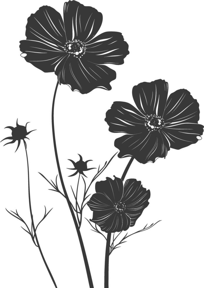 ai généré silhouette cosmos fleur noir Couleur seulement vecteur