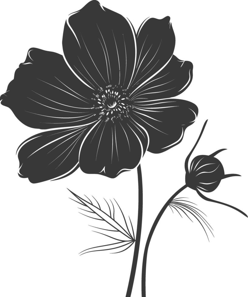 ai généré silhouette cosmos fleur noir Couleur seulement vecteur