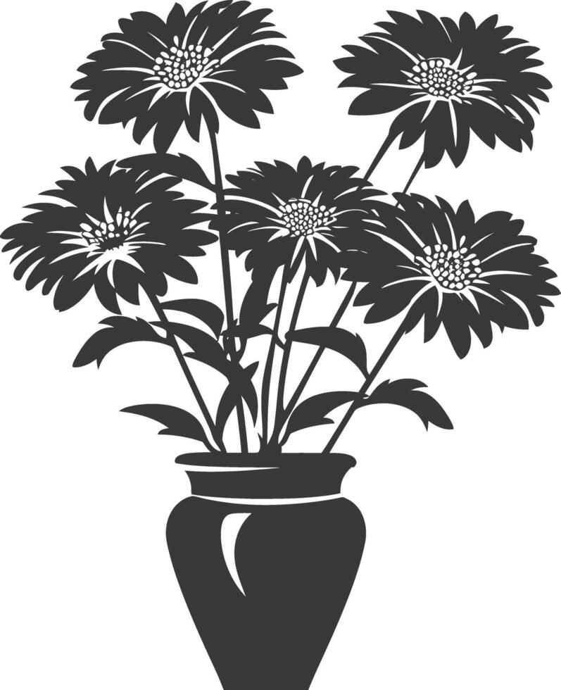 ai généré silhouette aster fleur dans le vase noir Couleur seulement vecteur