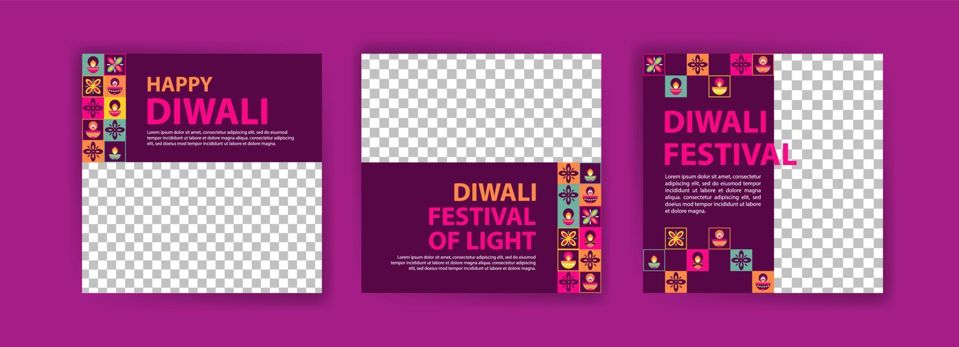 modèle de publication sur les réseaux sociaux pour la célébration de diwali. affiche néo géométrique colorée pour la célébration de diwali. vecteur