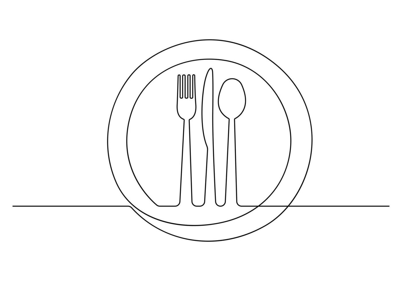 continu un ligne dessin de couteau, fourchette et assiette décoration pour café ou cuisine restaurant ou menu coutellerie vecteur illustration