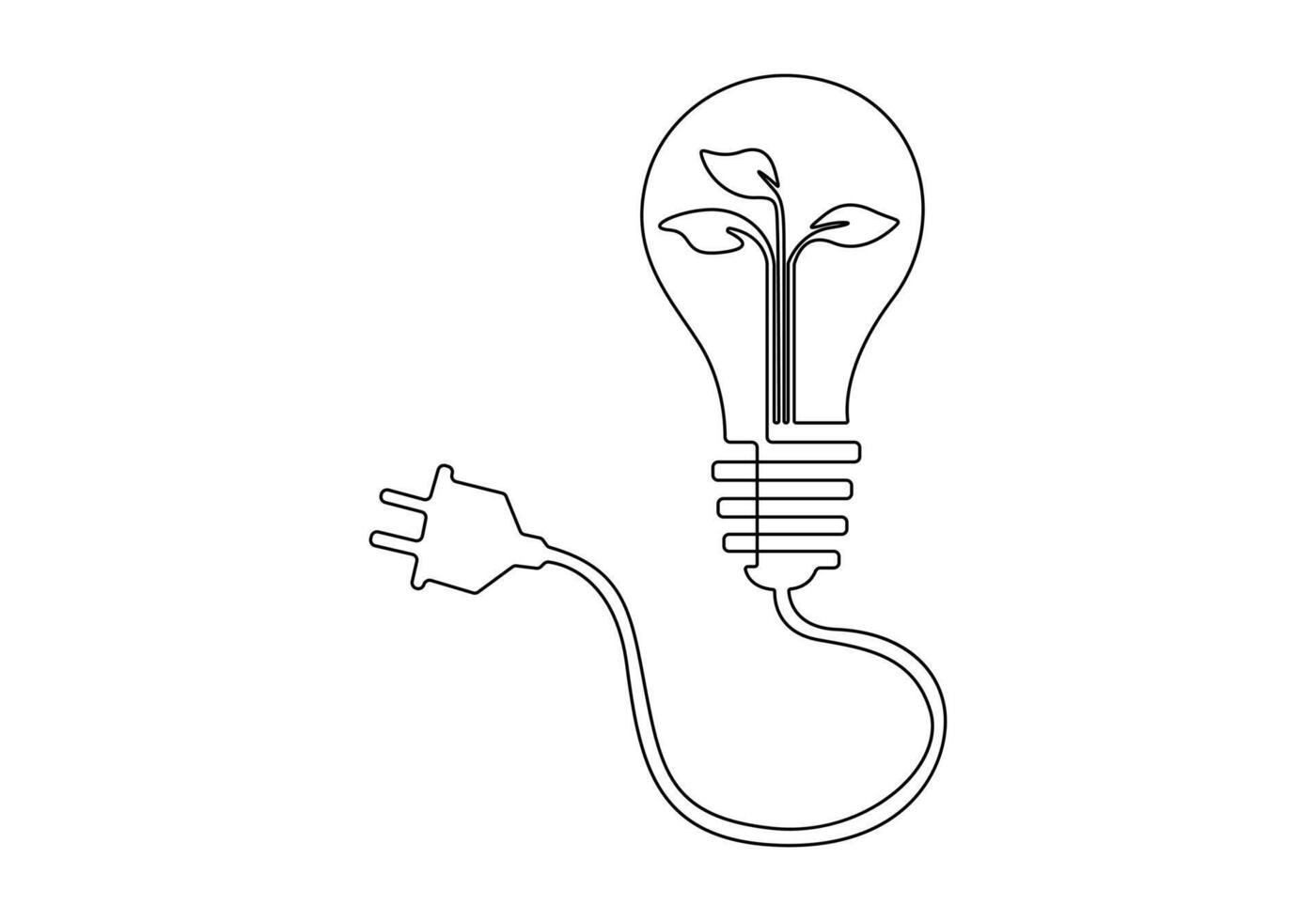 continu un ligne dessin de lumière ampoule avec plante concept vert énergie vecteur illustration