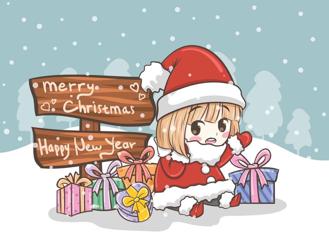 illustration de voeux de noël mignon santa girl vecteur